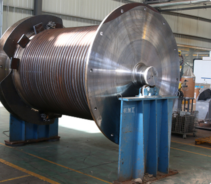 Crane lifting drum undergoing mechanical repair